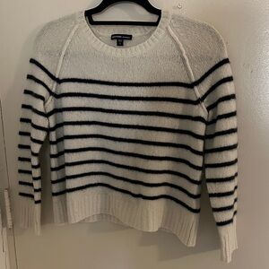 James Perse Cashmere  Cream and Black Striped Sweater. Preppy, Quiet Luxury